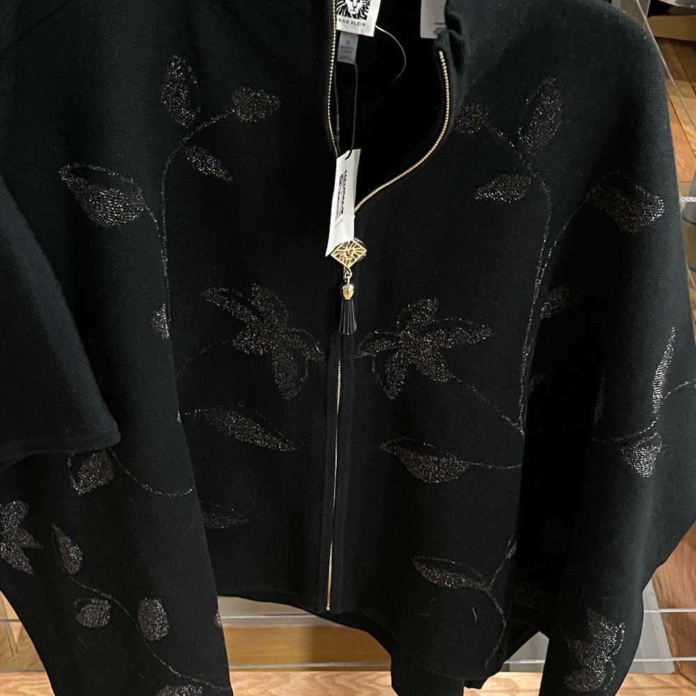 Anne Klein Black Zip-Front Shawl Sweater Jacket